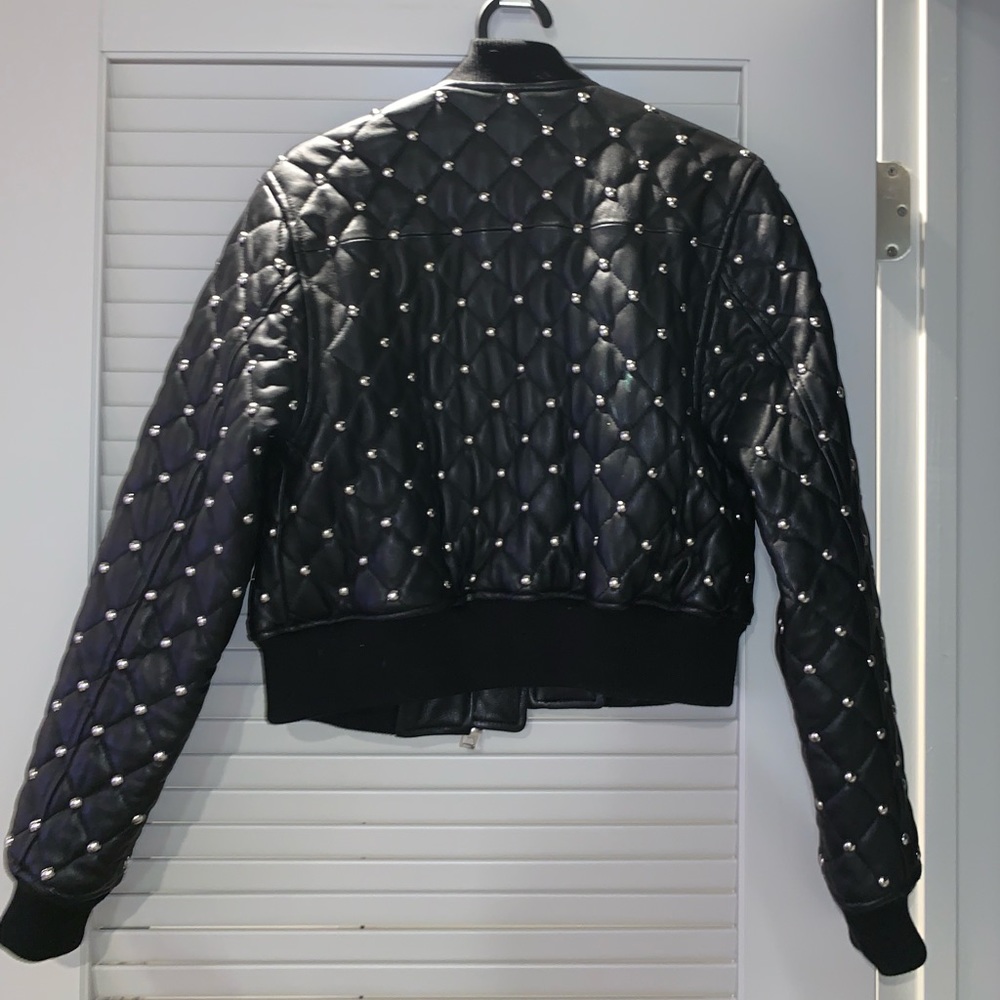 Quilted Studded Leather Bomber - Picture 7 of 8